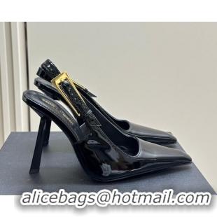 Purchase Saint Laurent Lee Slingback Pumps 10.5cm with Buckle in Patent Leather Black/Gold 106062