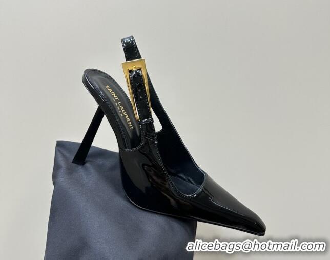 Purchase Saint Laurent Lee Slingback Pumps 10.5cm with Buckle in Patent Leather Black/Gold 106062