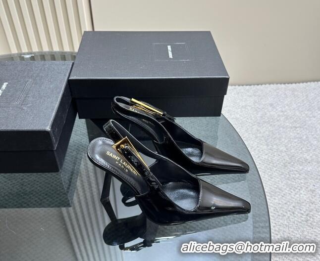 Purchase Saint Laurent Lee Slingback Pumps 10.5cm with Buckle in Patent Leather Black/Gold 106062