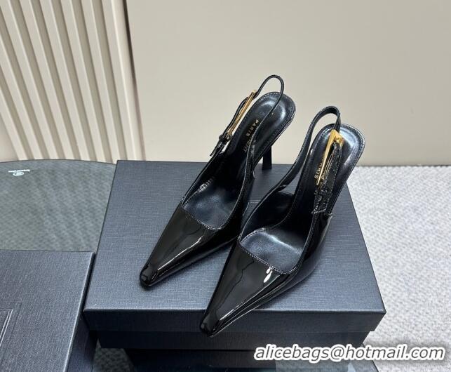 Purchase Saint Laurent Lee Slingback Pumps 10.5cm with Buckle in Patent Leather Black/Gold 106062