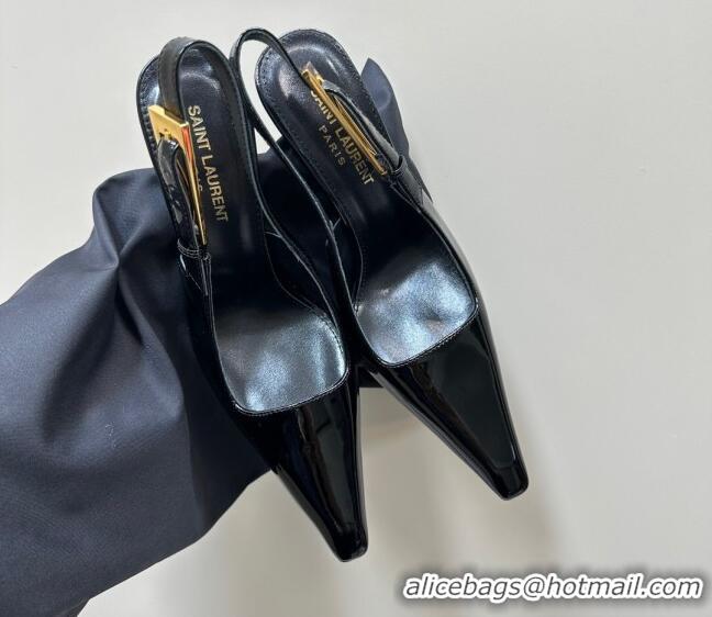 Purchase Saint Laurent Lee Slingback Pumps 10.5cm with Buckle in Patent Leather Black/Gold 106062