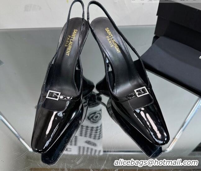 Best Product Saint Laurent Sadie Slingbacks Pumps 9cm with Crystal Buckle Black 121071