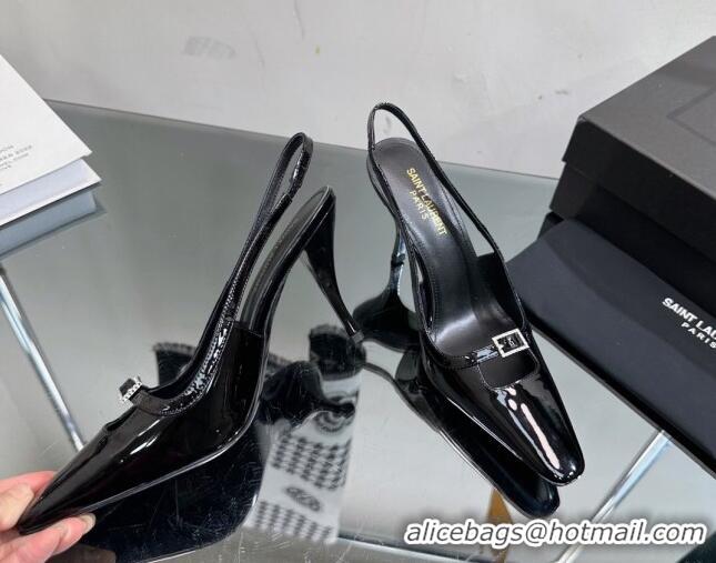 Best Product Saint Laurent Sadie Slingbacks Pumps 9cm with Crystal Buckle Black 121071