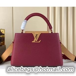 Top Grade Louis Vuitton Capucines MM Bag in Taurillon Leather M21689 Burgundy/Apricot