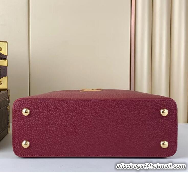 Top Grade Louis Vuitton Capucines MM Bag in Taurillon Leather M21689 Burgundy/Apricot