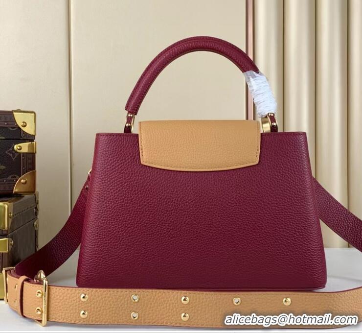 Top Grade Louis Vuitton Capucines MM Bag in Taurillon Leather M21689 Burgundy/Apricot