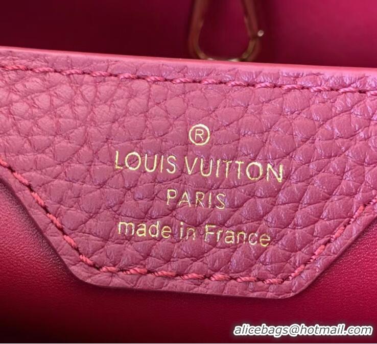 Top Grade Louis Vuitton Capucines MM Bag in Taurillon Leather M21689 Burgundy/Apricot