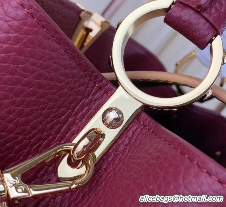 Top Grade Louis Vuitton Capucines MM Bag in Taurillon Leather M21689 Burgundy/Apricot