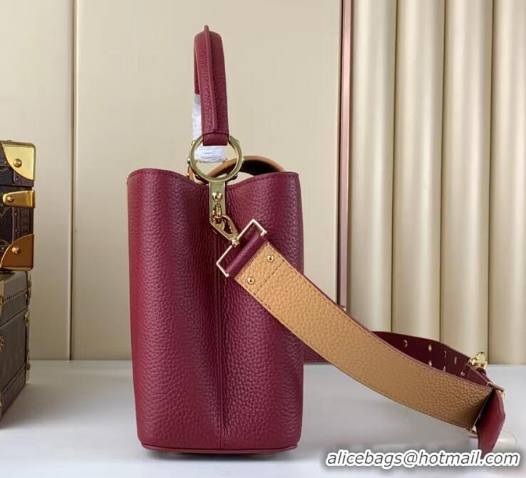 Top Grade Louis Vuitton Capucines MM Bag in Taurillon Leather M21689 Burgundy/Apricot