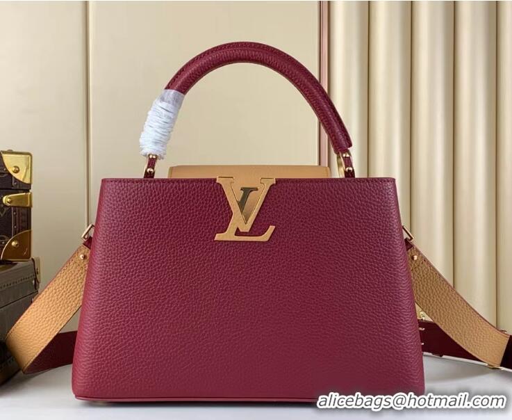 Top Grade Louis Vuitton Capucines MM Bag in Taurillon Leather M21689 Burgundy/Apricot