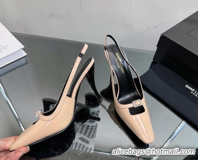 Buy Luxury Saint Laurent Sadie Slingbacks Pumps 9cm with Crystal Buckle Nude 121073