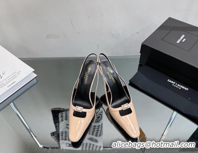 Buy Luxury Saint Laurent Sadie Slingbacks Pumps 9cm with Crystal Buckle Nude 121073