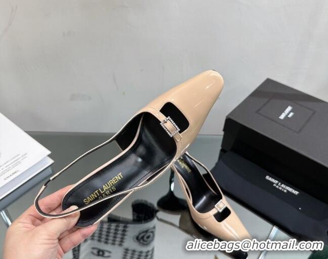 Buy Luxury Saint Laurent Sadie Slingbacks Pumps 9cm with Crystal Buckle Nude 121073