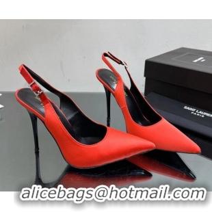 Cheap Price Saint Laurent Zoe Slingbacks Pumps 10.5cm in Silk with Crystal Buckle Red 121076