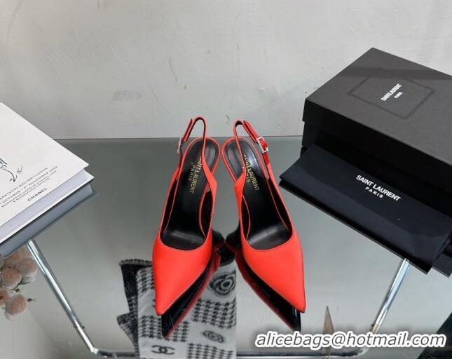 Cheap Price Saint Laurent Zoe Slingbacks Pumps 10.5cm in Silk with Crystal Buckle Red 121076