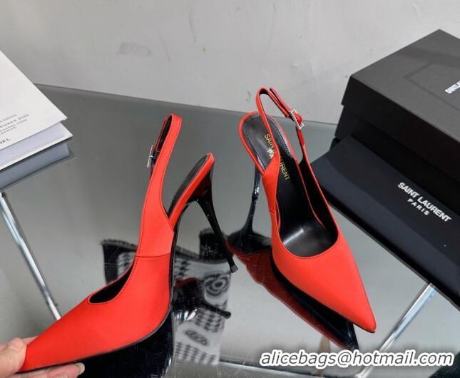 Cheap Price Saint Laurent Zoe Slingbacks Pumps 10.5cm in Silk with Crystal Buckle Red 121076