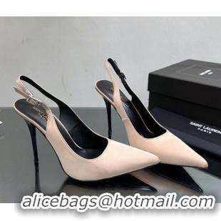 Big Discount Saint Laurent Zoe Slingbacks Pumps 10.5cm in Silk with Crystal Buckle Nude 121077