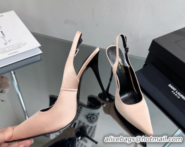 Big Discount Saint Laurent Zoe Slingbacks Pumps 10.5cm in Silk with Crystal Buckle Nude 121077