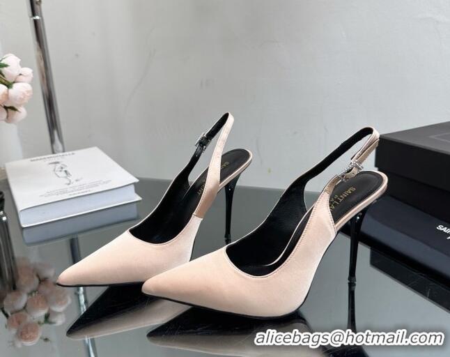 Big Discount Saint Laurent Zoe Slingbacks Pumps 10.5cm in Silk with Crystal Buckle Nude 121077