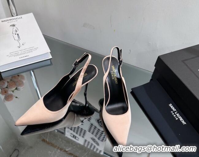 Big Discount Saint Laurent Zoe Slingbacks Pumps 10.5cm in Silk with Crystal Buckle Nude 121077