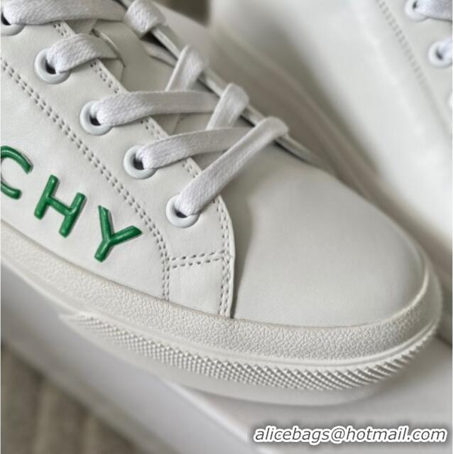 Luxury Discount Givenchy City Sport Sneakers in GIVENCHY Leather White/Green 401043