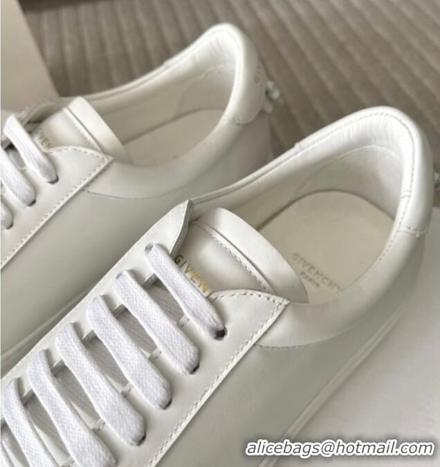 Sophisticated Givenchy City Sport Sneakers in Smooth Leather with Logo Tab All White 401052