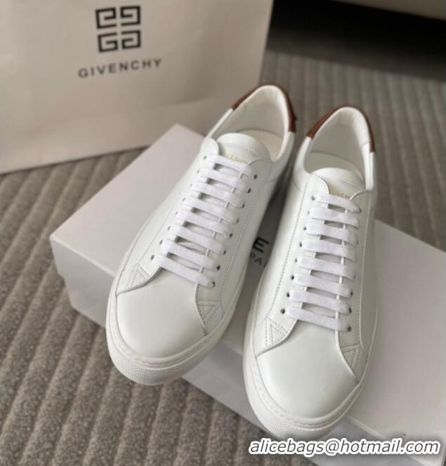 Best Product Givenchy City Sport Sneakers in Smooth Leather with Logo Tab White/Brown 401049