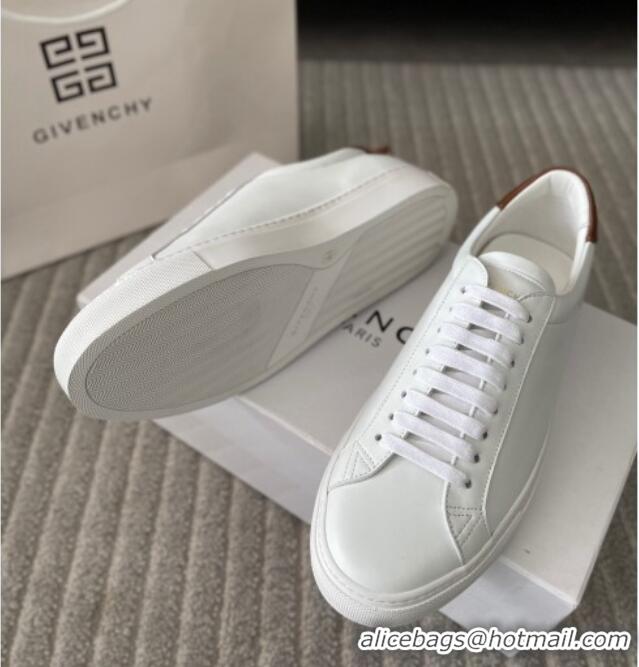 Best Product Givenchy City Sport Sneakers in Smooth Leather with Logo Tab White/Brown 401049