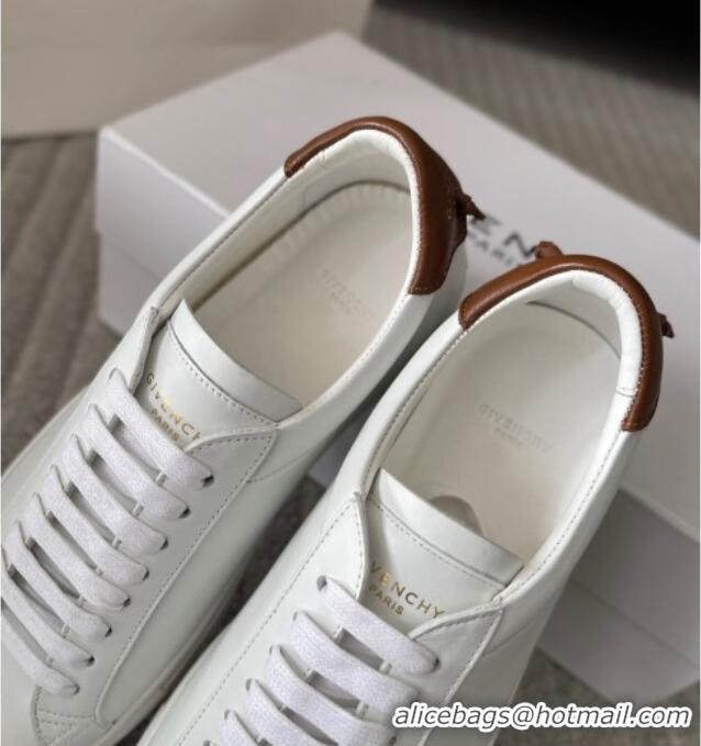 Best Product Givenchy City Sport Sneakers in Smooth Leather with Logo Tab White/Brown 401049