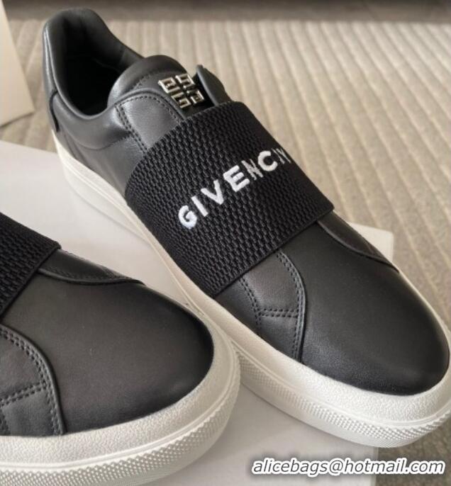 Luxury Cheap Givenchy City Sport Sneakers in Leather with Givenchy Strap Black 401055