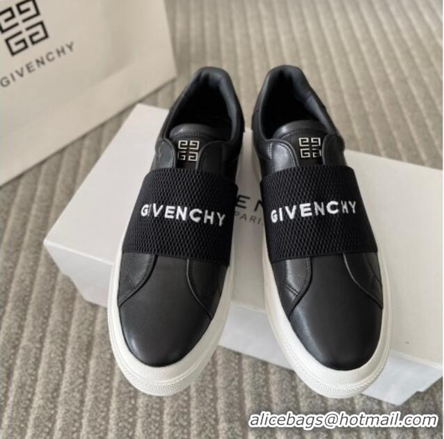 Luxury Cheap Givenchy City Sport Sneakers in Leather with Givenchy Strap Black 401055