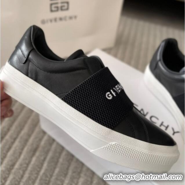 Luxury Cheap Givenchy City Sport Sneakers in Leather with Givenchy Strap Black 401055