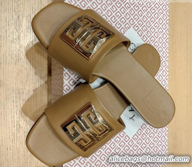 Grade Givenchy 4G Leather Flat Slide Sandals Khaki 703131