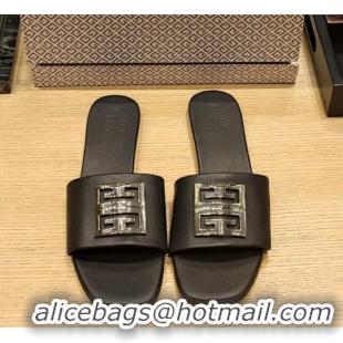 Lower Price Givenchy 4G Leather Flat Slide Sandals Black 703133