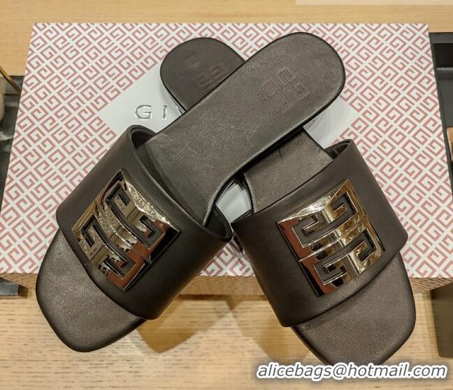 Lower Price Givenchy 4G Leather Flat Slide Sandals Black 703133