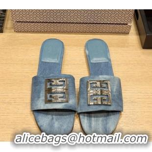 Shop Duplicate Givenchy 4G Denim Flat Slide Sandals Light Blue 703136