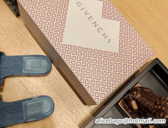 Shop Duplicate Givenchy 4G Denim Flat Slide Sandals Light Blue 703136