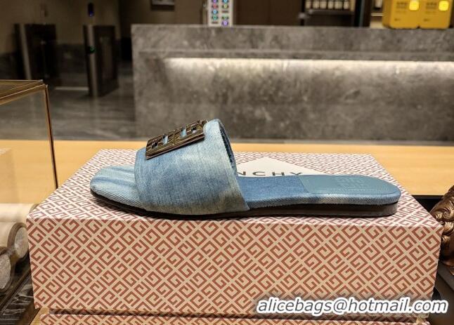 Shop Duplicate Givenchy 4G Denim Flat Slide Sandals Light Blue 703136