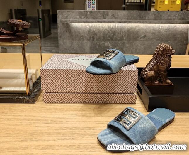 Shop Duplicate Givenchy 4G Denim Flat Slide Sandals Light Blue 703136