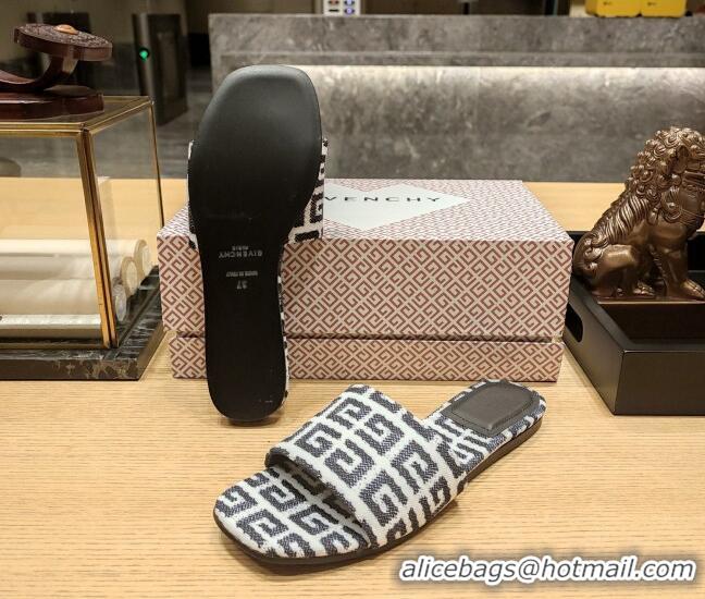 Pretty Style Givenchy 4G Canvas Flat Slide Sandals Black/White 703139