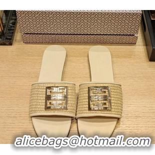 Stylish Givenchy 4G Straw Flat Slide Sandals Beige 703140