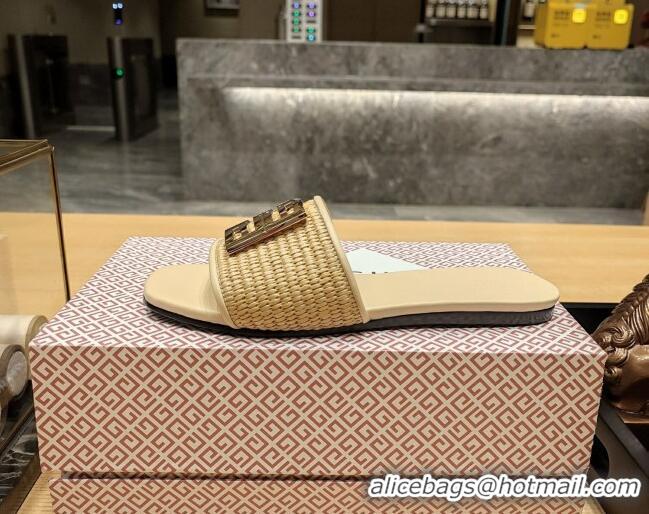 Stylish Givenchy 4G Straw Flat Slide Sandals Beige 703140