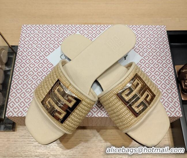 Stylish Givenchy 4G Straw Flat Slide Sandals Beige 703140