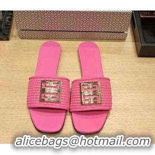 1:1 aaaaa Givenchy 4G Straw Flat Slide Sandals Pink 703141