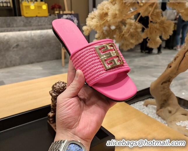 1:1 aaaaa Givenchy 4G Straw Flat Slide Sandals Pink 703141