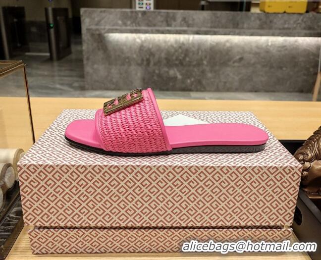 1:1 aaaaa Givenchy 4G Straw Flat Slide Sandals Pink 703141