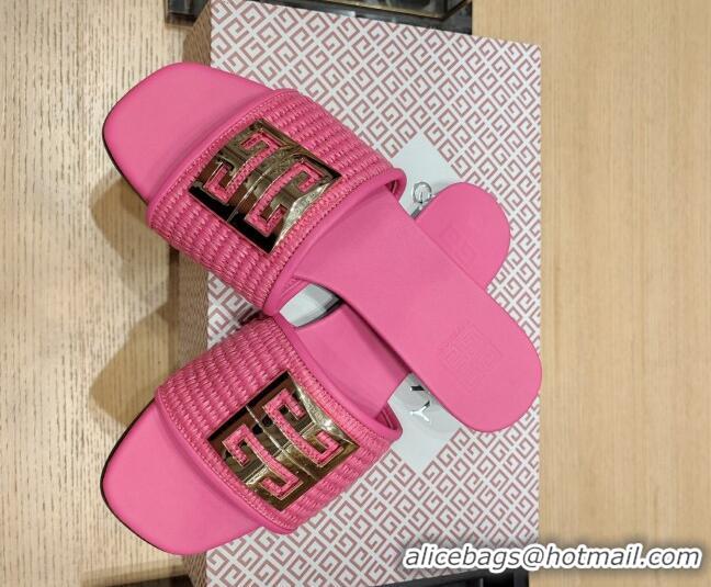 1:1 aaaaa Givenchy 4G Straw Flat Slide Sandals Pink 703141