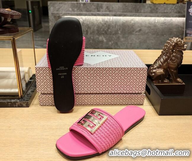 1:1 aaaaa Givenchy 4G Straw Flat Slide Sandals Pink 703141