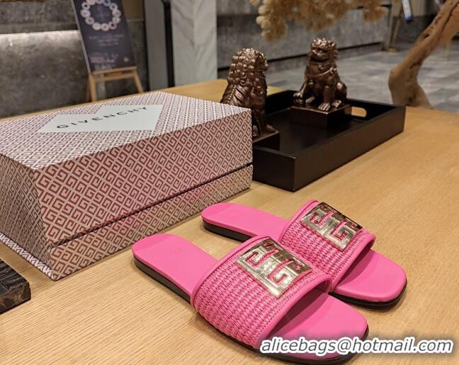 1:1 aaaaa Givenchy 4G Straw Flat Slide Sandals Pink 703141