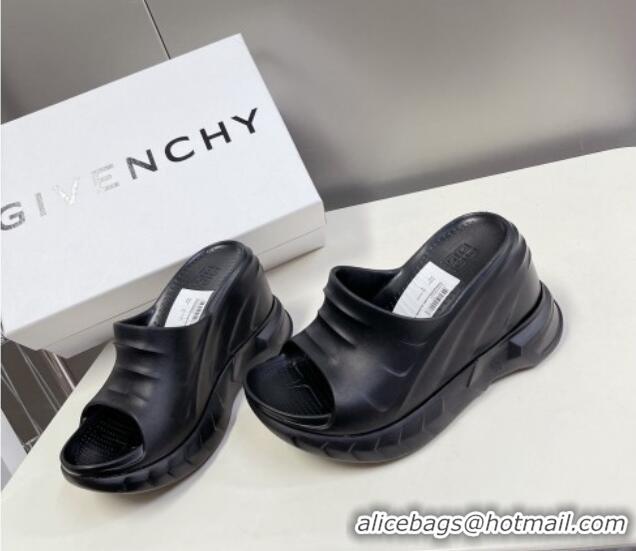 Top Grade Givenchy Marshmallow Wedge Sandals 10cm in Rubber Black 704001